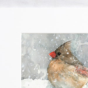 Female Cardinal Watercolor Art Print Bird In Snow Painting Backyard Birds image 4