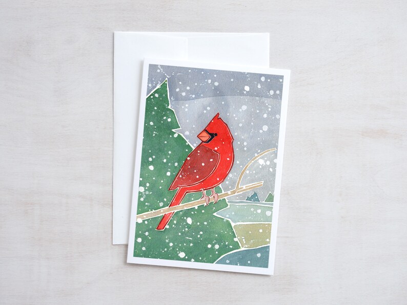 Cardinal Christmas Card Illustrated Holiday Card Winter Stationery image 2