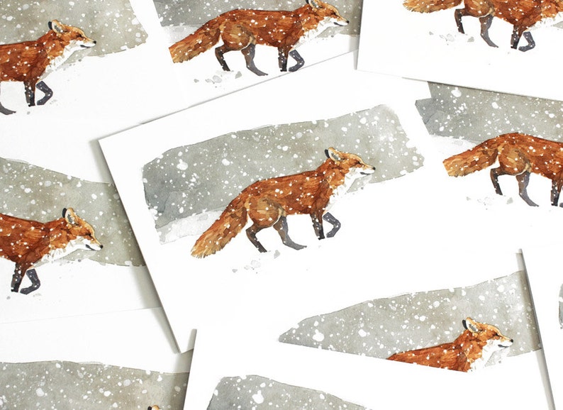 Fox in Snow Christmas Card Set Winter Watercolor Greeting Cards Holiday Cards image 2