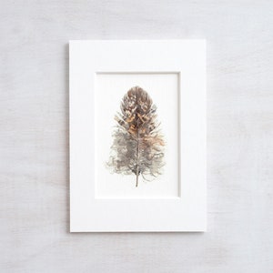 Small Owl Feather Print Nature Watercolor Painting image 1