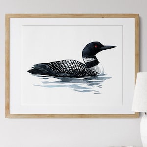 Loon Art Print Bird Watercolor Painting Coastal Wall Art, Lakehouse Decor image 3