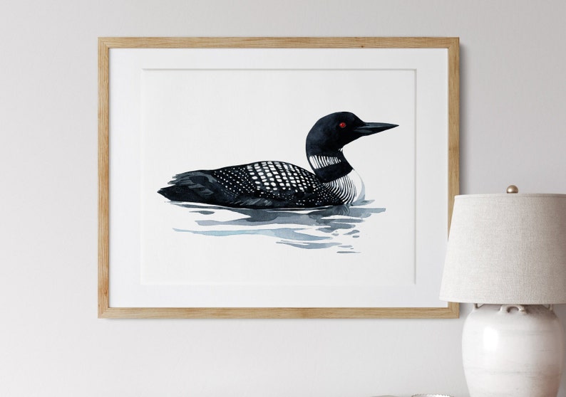 Loon Art Print Bird Watercolor Painting Coastal Wall Art, Lakehouse Decor image 3