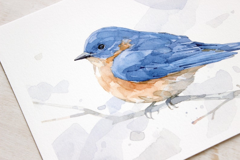 Bluebird Watercolor Print Woodland Painting Bird Decor Backyard Birdwatcher Gift 5x7 image 5