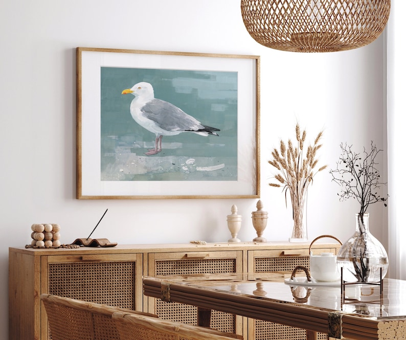 Herring Gull Beach Print Large Seagull Nautical Bird Art image 1