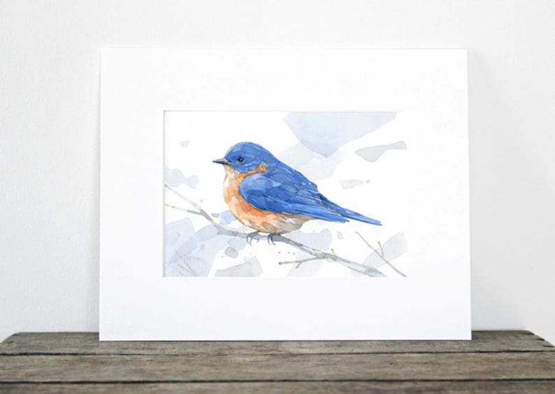 Bluebird Watercolor Print Woodland Painting Bird Decor Backyard Birdwatcher Gift 5x7 image 3