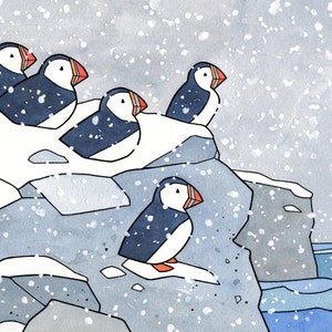 Puffins in Snow Holiday Card Set Nature Themed Cards image 5