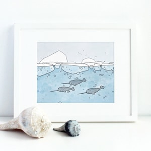 Narwhal Print Whimsical Animal Art Nursery Decor image 1