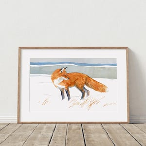 Red Fox Watercolor Print: Rustic Nature Art