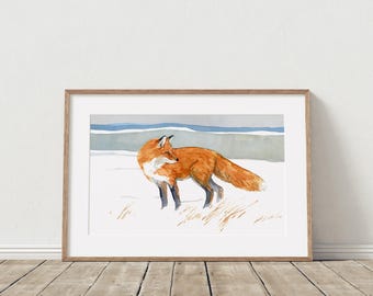 Red Fox Watercolor Print: Rustic Nature Art