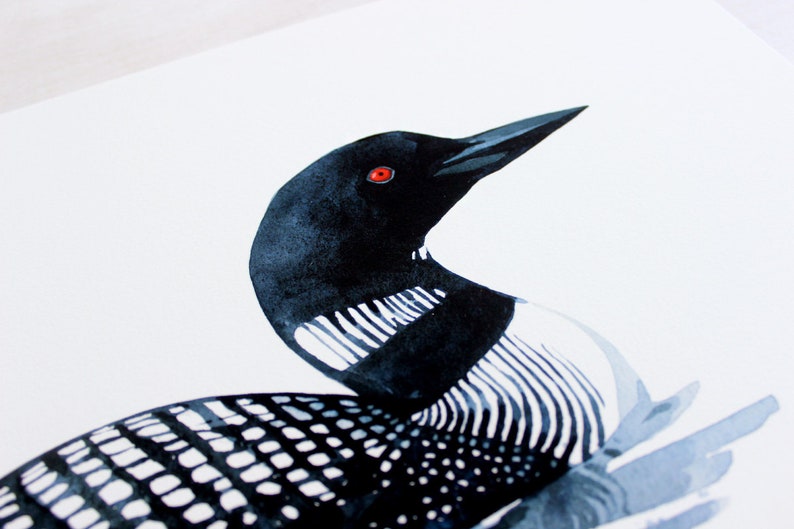 Loon Art Print Bird Watercolor Painting Coastal Wall Art, Lakehouse Decor image 6