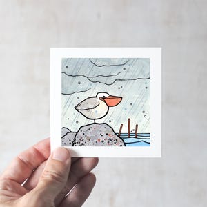 Pelican Miniature Watercolor Print Coastal Bird Art