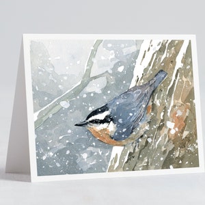 Winter Birds Holiday Cards Mixed Set 2 Birds in Snow Watercolor Christmas Card Set Festive Stationary image 2