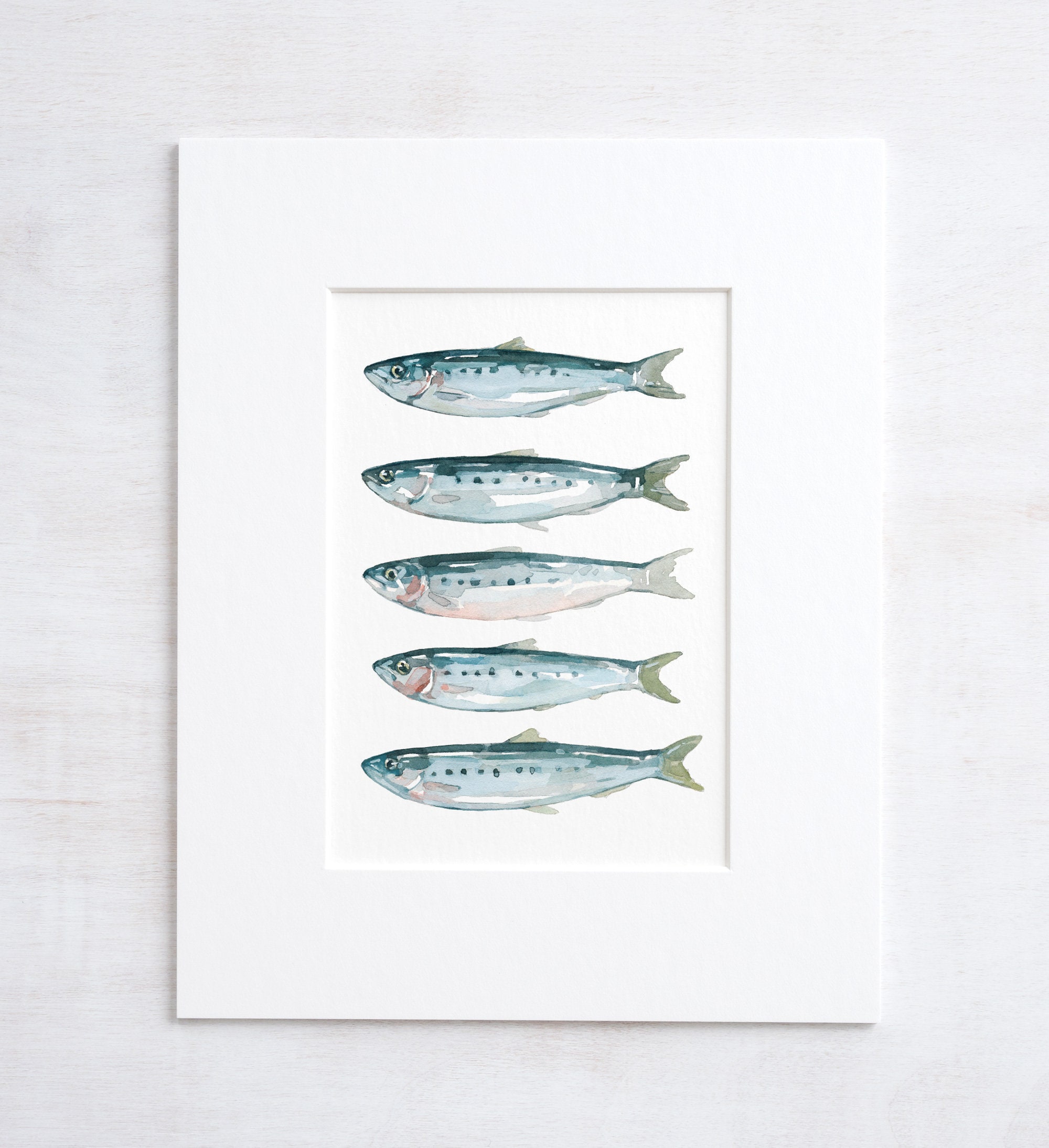 Sardines Fish Watercolor Art Print Coastal Kitchen Art Sea Etsy