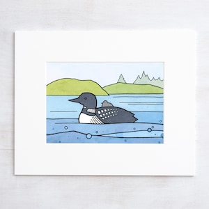Loon and Baby Illustration Bird Art Print