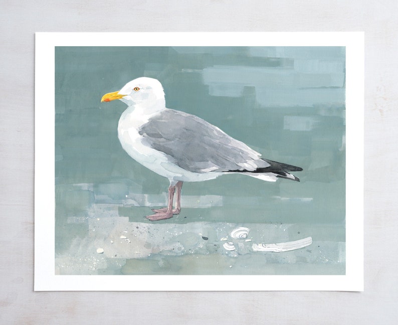 Herring Gull Beach Print Large Seagull Nautical Bird Art image 2