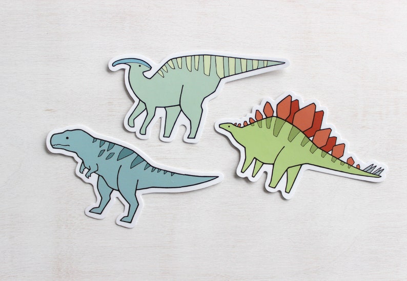 dinosaur sticker set 3 die cut stickers stegosaurus t rex etsy