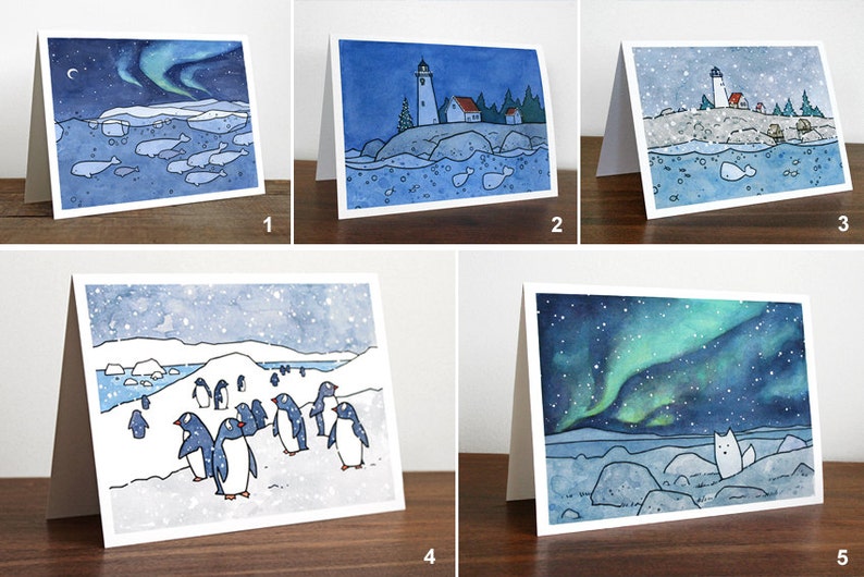 Animal Mixed Christmas Card Set No 1 10 Illustrated Holiday Cards Winter Card Box Set image 2