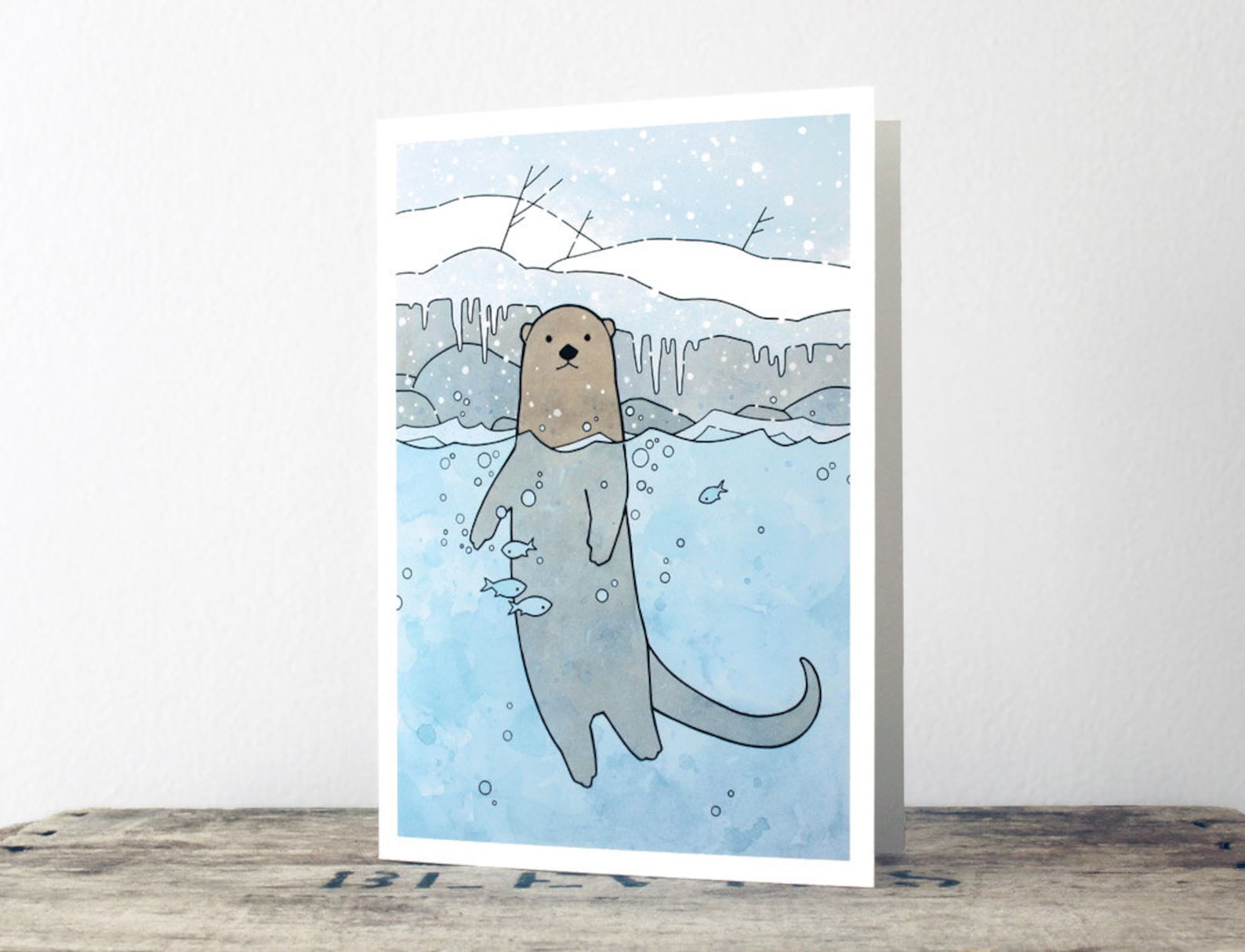 Otter Christmas Card Illustration Holiday Animal Stationery - Etsy