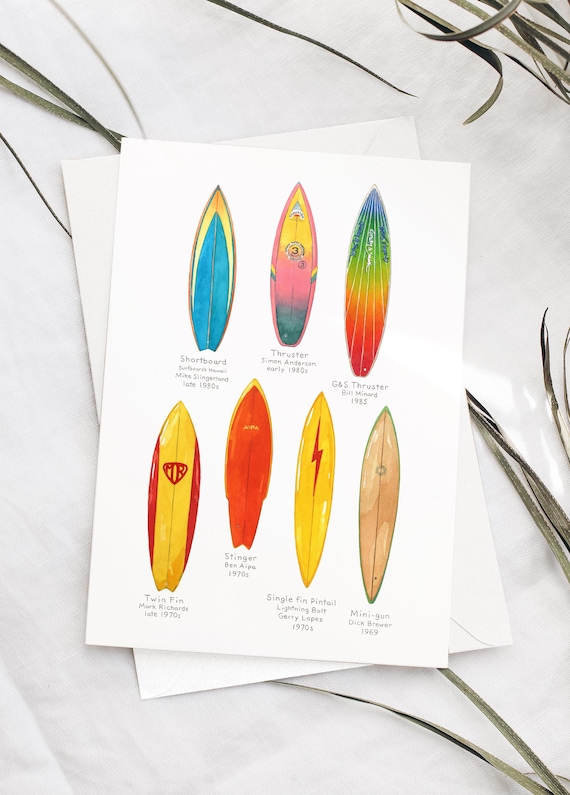Vintage Surfboards Art Note Card: 70s & 80s Design - Etsy