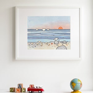 Beach Illustration Sandpipers and Whales Print Coastal Shore Art Illustration image 3