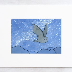 Flying Owl and Milky Way Print Kids Room Decor