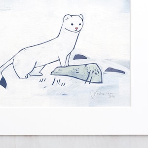 Ermine Print White Weasel in Snow Painting Animal Art image 2