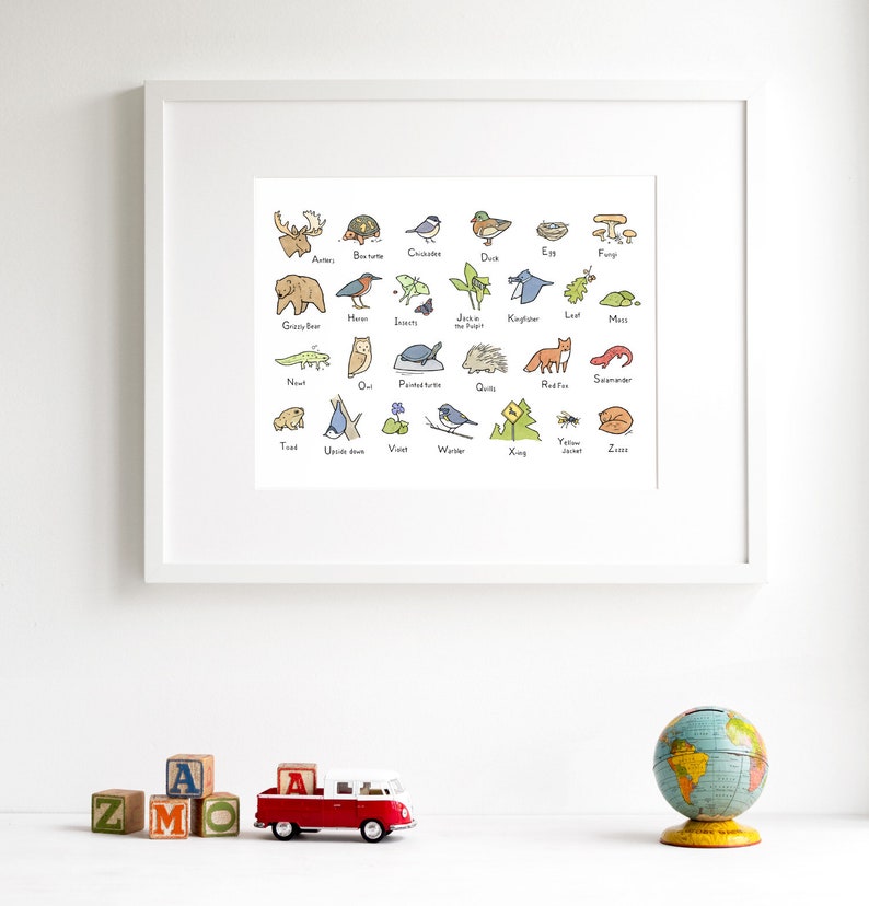 Woodland Art Alphabet Woodland Baby Shower Gift Forest Animals Wall Art Nursery Art Print image 3