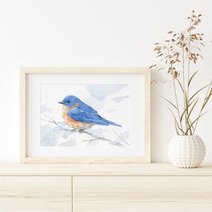 Bluebird Watercolor Print Woodland Painting Bird Decor Backyard Birdwatcher Gift 5x7 image 2