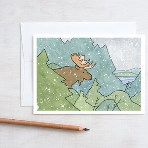 Moose Christmas Card Set Winter Nature Holiday Stationery Blank Notecard image 3