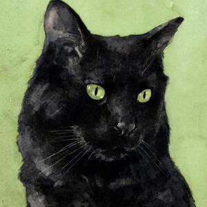 Gatto nero pittura ad acquerello 5x7 stampa regalo amante dei gatti felini immagine 2