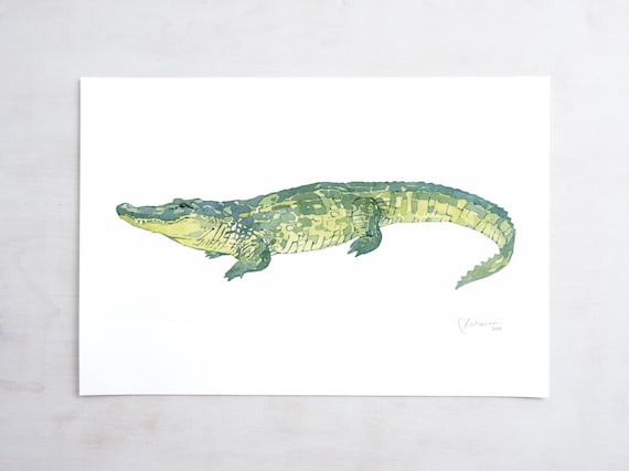 ワニ柄水彩動物アートプリント - Etsy 日本