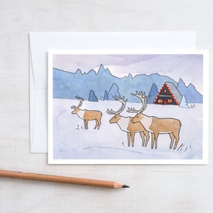 Reindeer Christmas Cards Scandinavian Holiday Whimsical Art Cards image 2