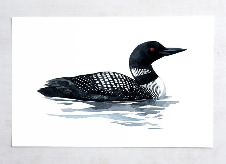 Loon Art Print Bird Watercolor Painting Coastal Wall Art, Lakehouse Decor image 2