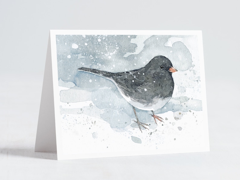 Winter Birds Holiday Cards Mixed Set 2 Birds in Snow Watercolor Christmas Card Set Festive Stationary image 6