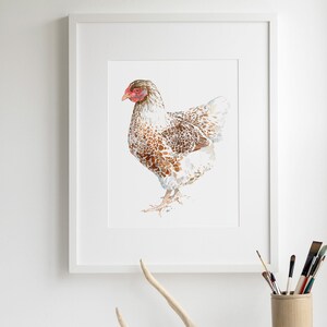 Chicken Watercolor Print White and Brown Hen Farm Animal Print image 3