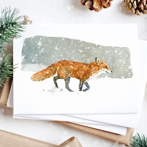 Carte de voeux d'hiver Renard roux Carte de correspondance de Noël rustique