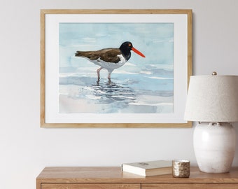 Oystercatcher Print Beach Watercolor Bird Wall Art Coastal Bird Print