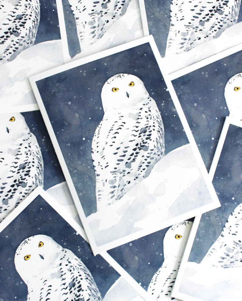 Snowy Owl Christmas Cards Watercolor Greeting Cards Holiday - Etsy