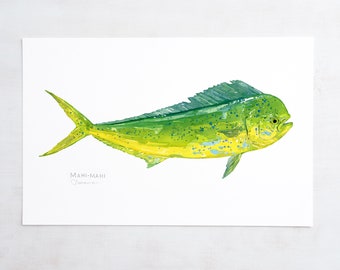 Mahi-Mahi Fish Watercolor Print Dolphinfish Painting