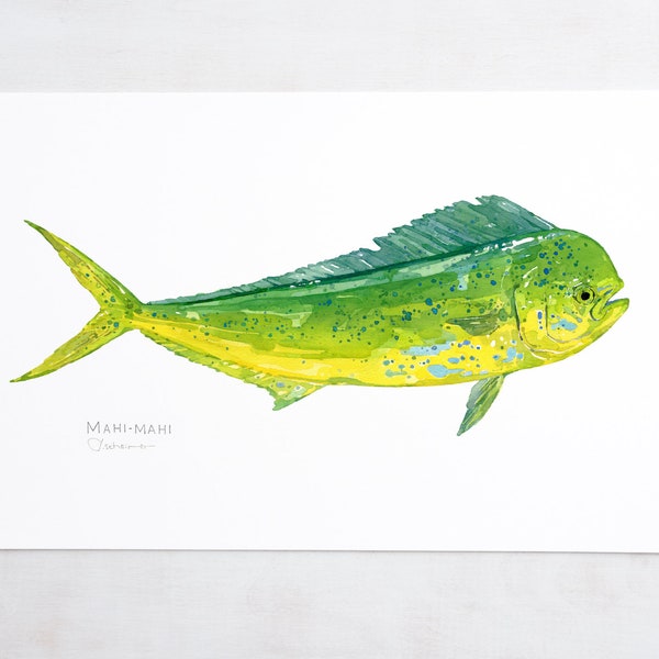 Mahi-Mahi Pescado Acuarela Impresión Delfín Pintura