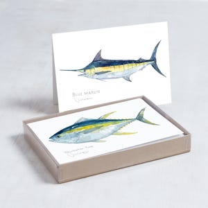 Set de cartes aquarelle poisson pêche en mer, cadeau fête des pères