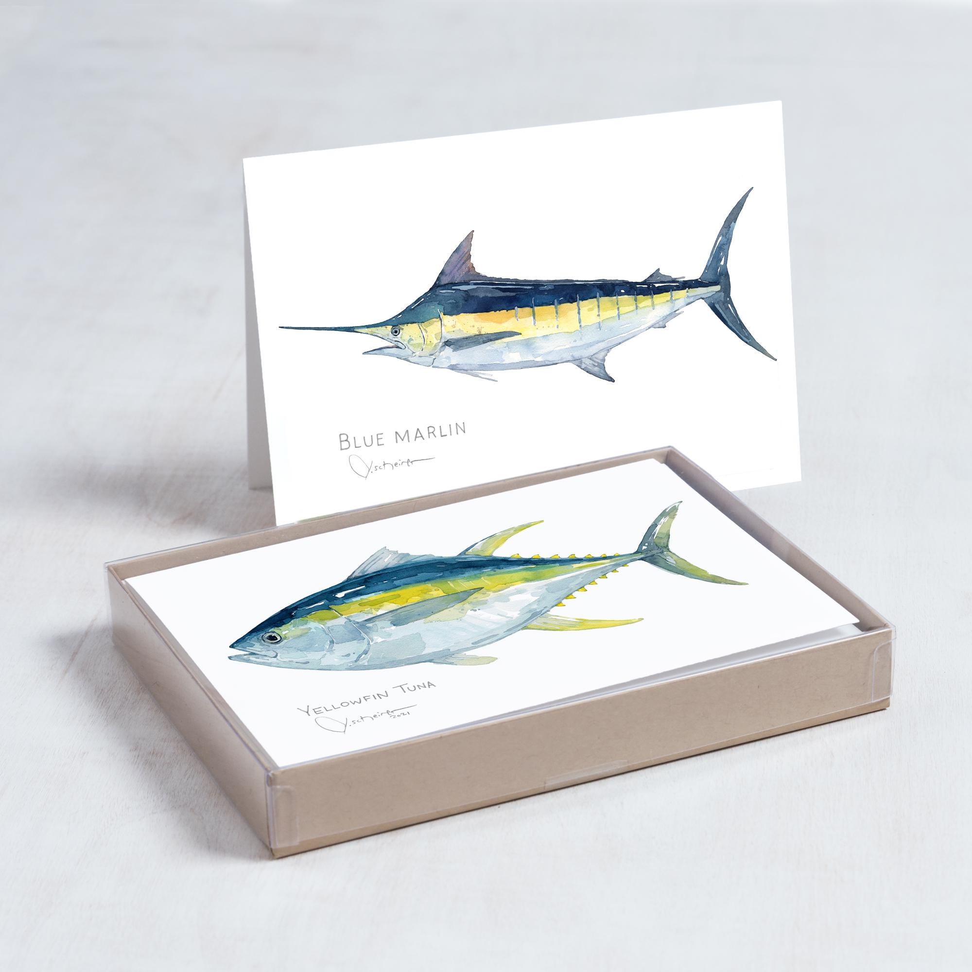Fish Watercolor Card Set Ocean Fishing Fathers Day Gift