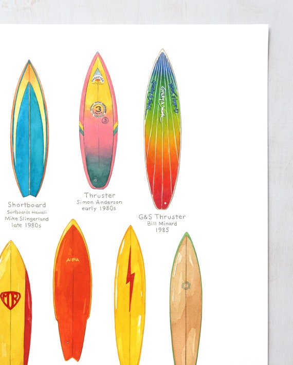 FORNEY サーフィン アクリル原画 ② Surfboards Set of Two Prints Surf Art Surfer Gift Surfboard