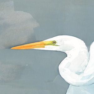 Great Egret Print Large Bird Watercolor Painting,Coastal Bird Art image 3