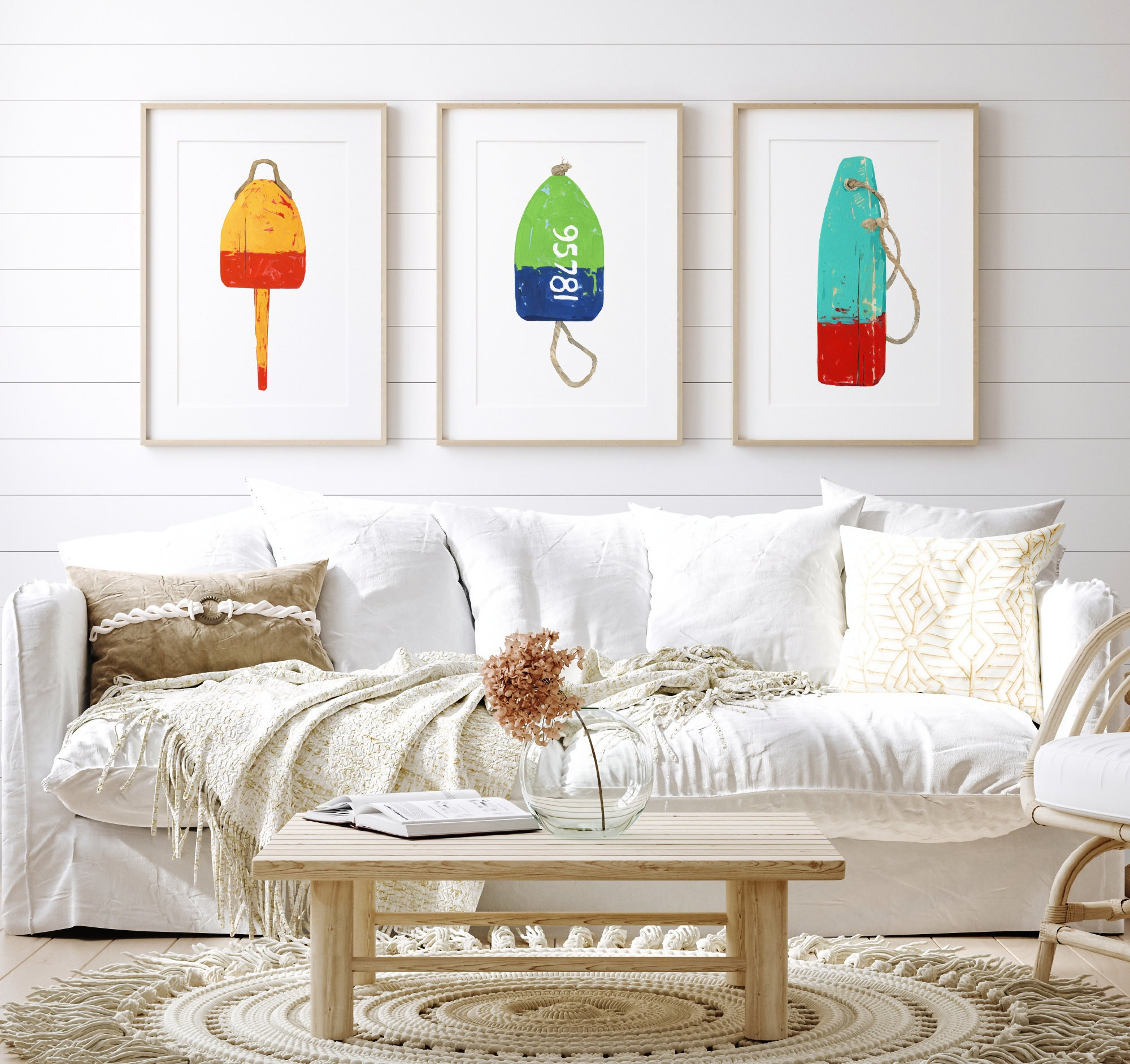 Lobster Buoy Print Set Nautical Wall Decor