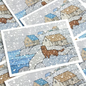 Set de cartes de Noël en forme de vison et neige Cartes de vœux aquarelles