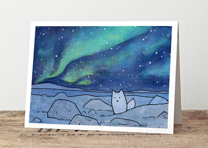 Cartão de Natal da Northern Lights Arctic Fox imagem 2