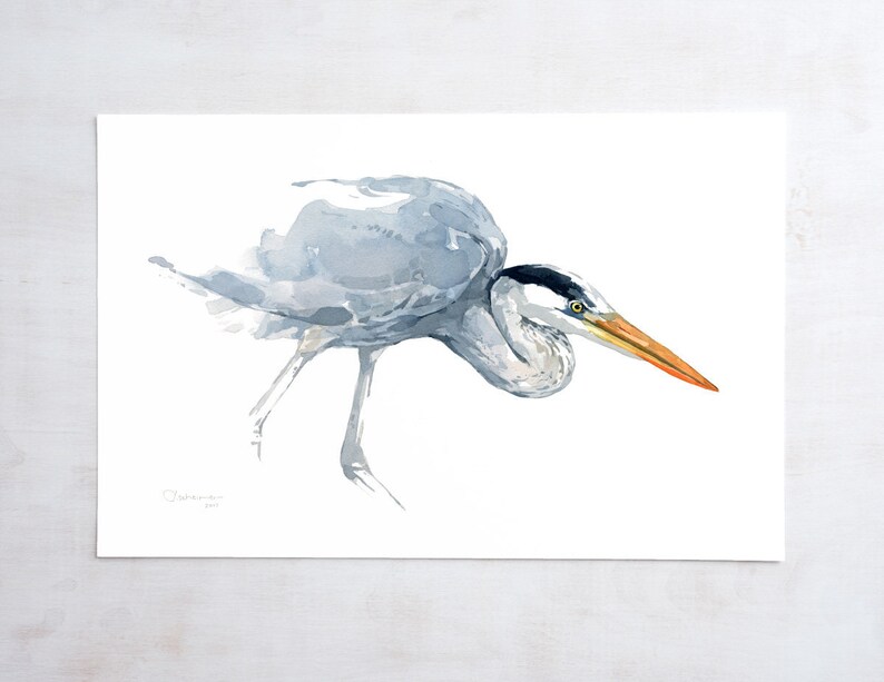 Great Blue Heron Watercolor Print 11x17 Coastal Bird Wall Art - Etsy
