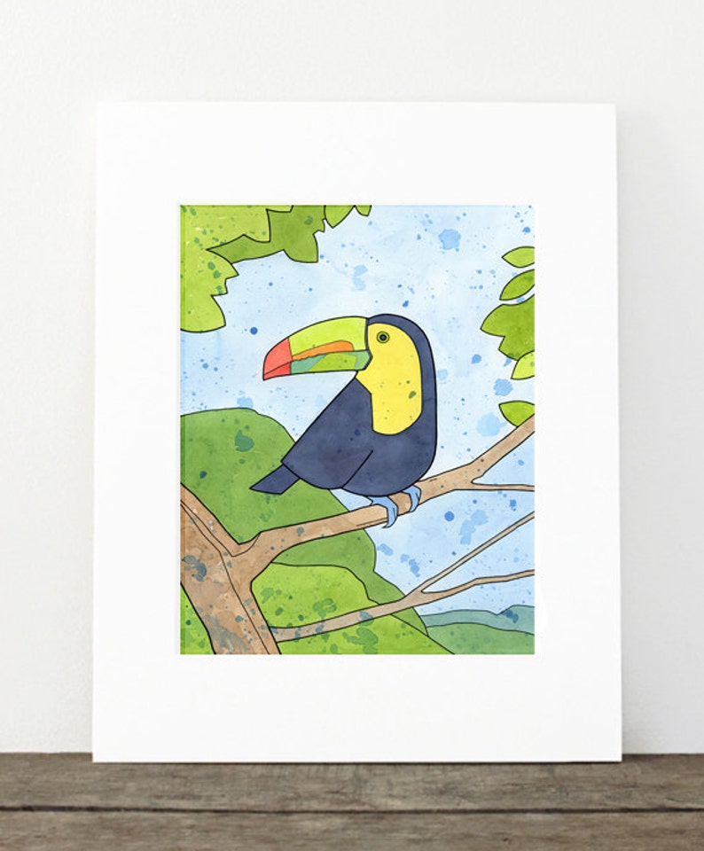 Toucan Bird Art Print Kids Room Decor Tropical Rainforest Nursery Wall Art image 1