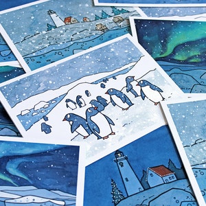 Juego de tarjetas navideñas con animales variados n.º 1, 10 tarjetas festivas ilustradas, juego de cajas de tarjetas de invierno